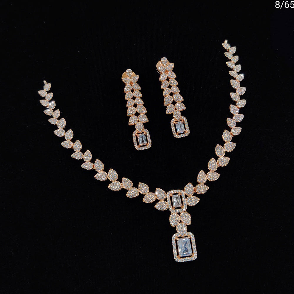 FS Collection Rose Gold Plated AD Stone Necklace Set
