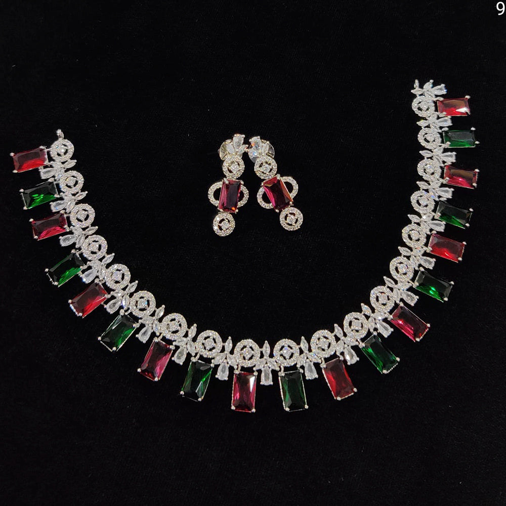 FS Collection Silver Plated AD Stone Necklace Set