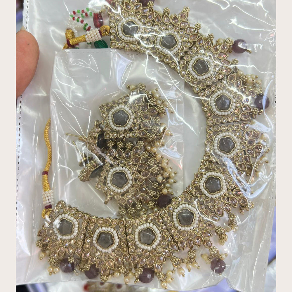 FS Collection Gold Plated Crystal Stone Choker Necklace Set With Mangtikka