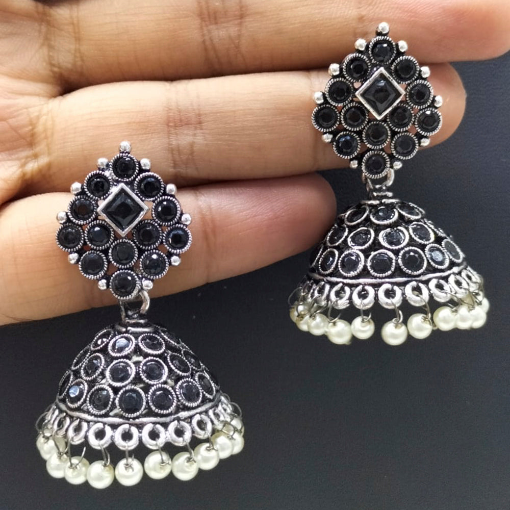 FS Collection Silver Plated Jhumki Beads Earrings