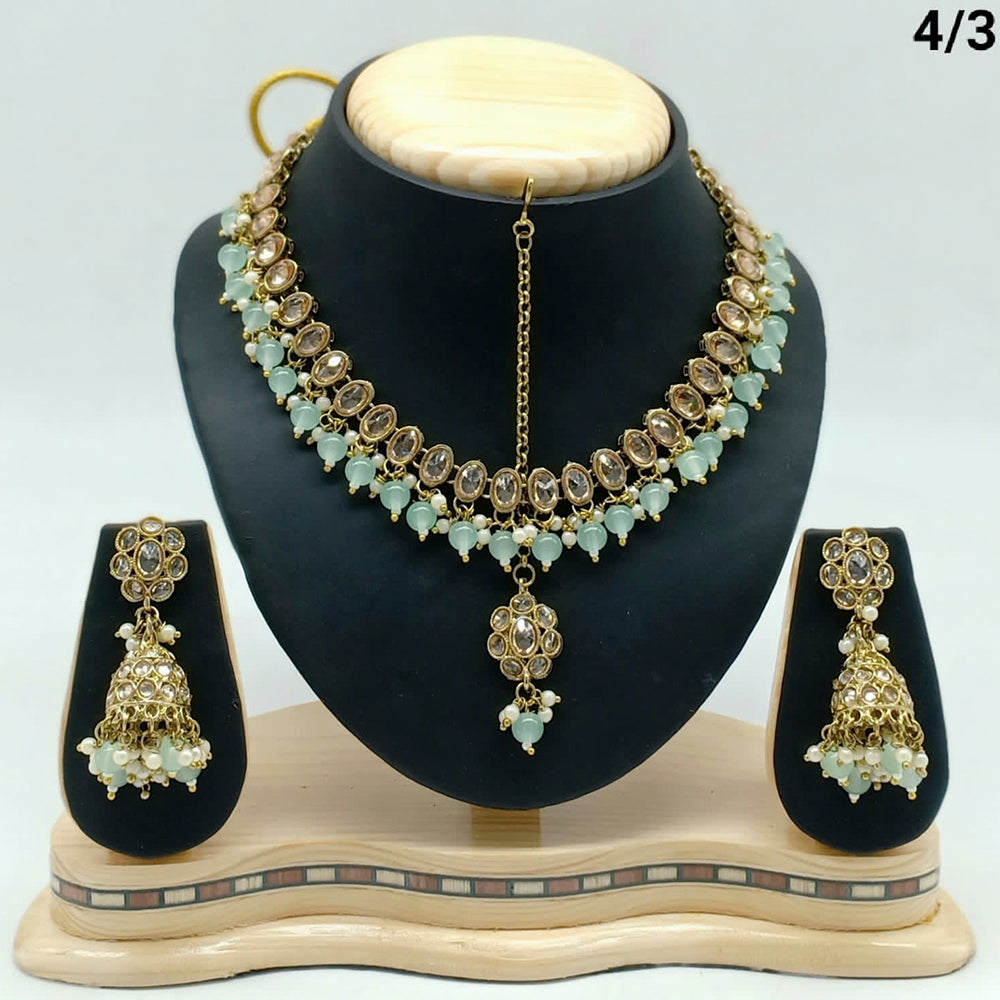FS Collection Gold Plated Crystal Stone & Beads Necklace Set