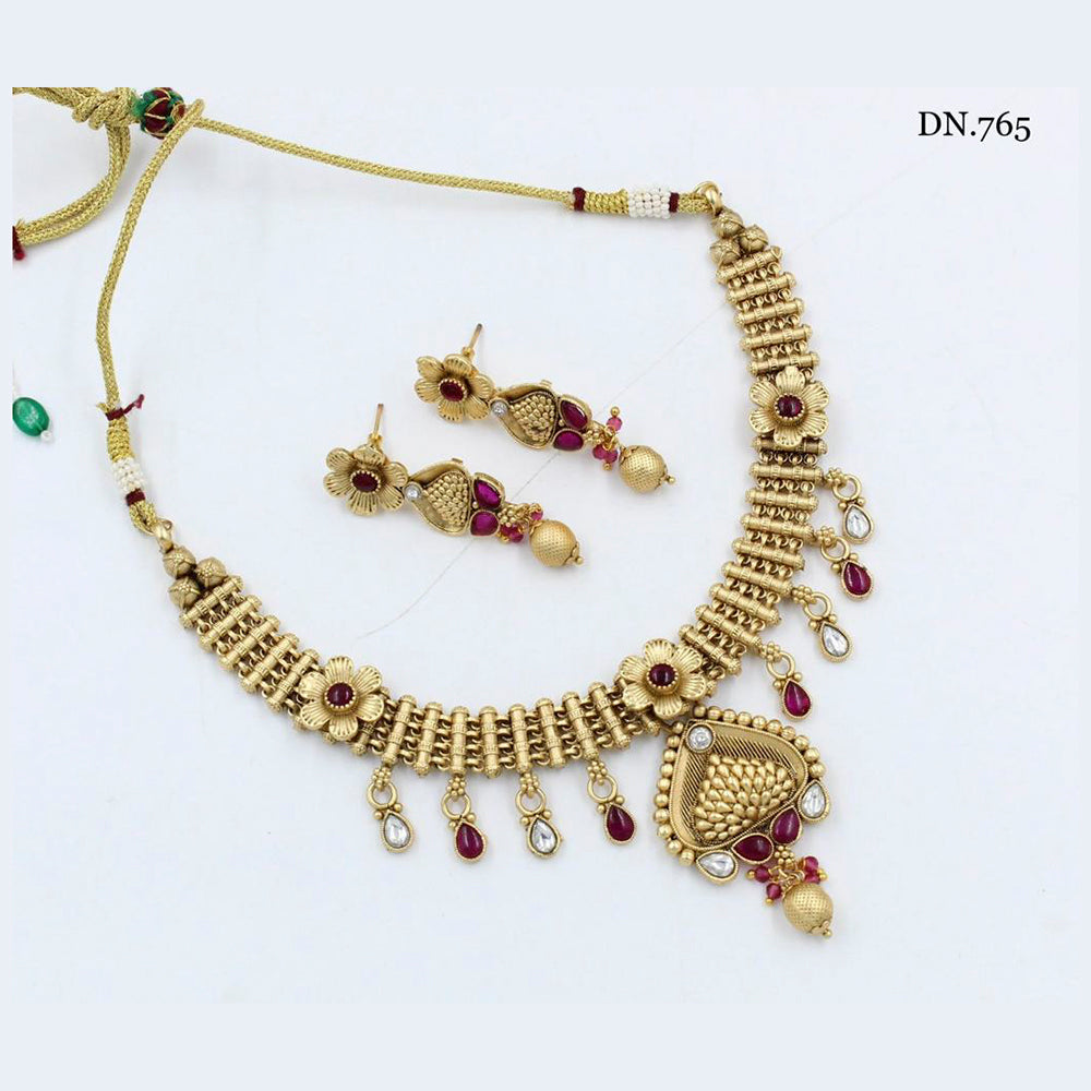 FS Collection Gold Plated Pota Stone Choker Necklace Set