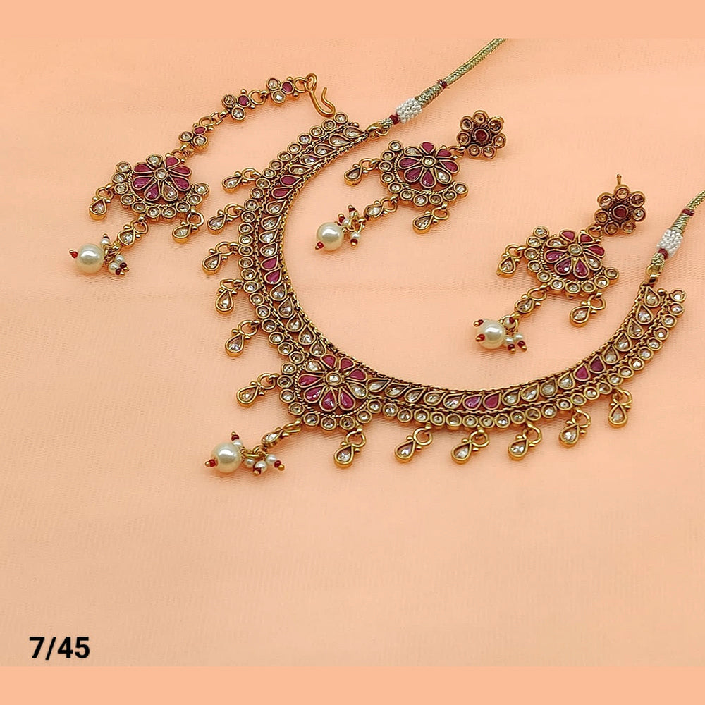 FS Collection Gold Plated Kundan And Pota Stone Necklace Set