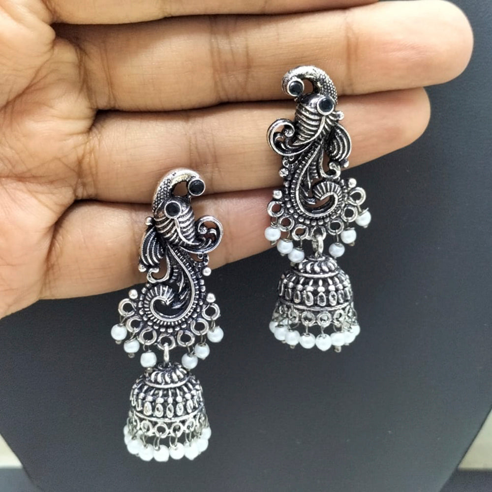 FS Collection Silver Plated Jhumki Beads Earrings