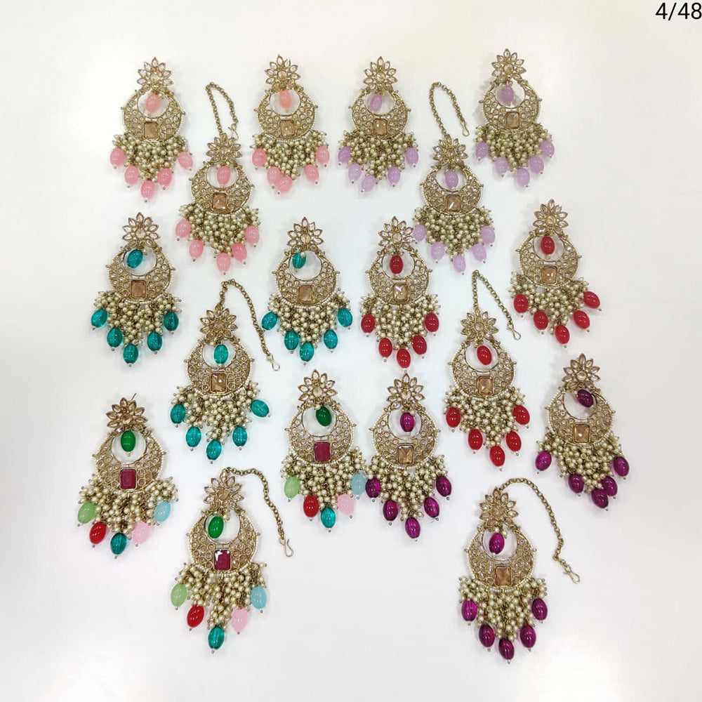 FS Collection Gold Plated Kundan Stone Earrings With Mangtikka