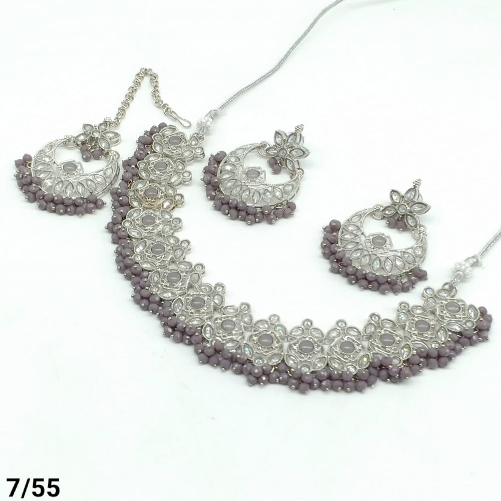 FS Collection Silver Plated Kundan Stone Choker Necklace Set