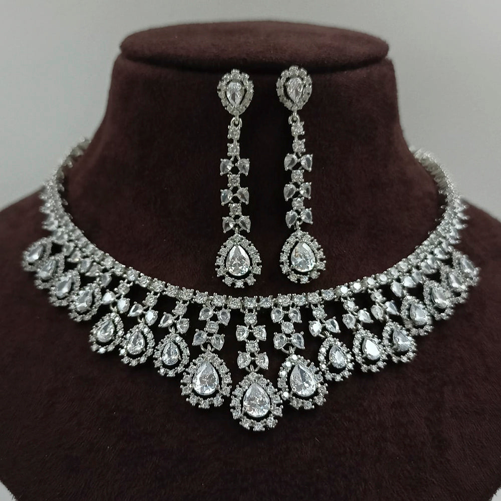 FS Collection Silver Plated AD Stone Necklace Set