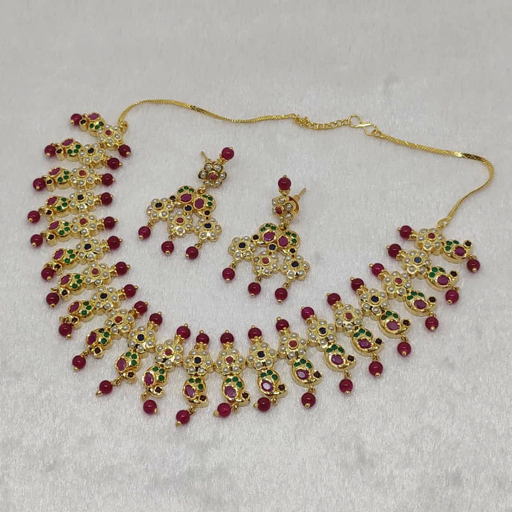 FS Collection Gold Plated Ad Stone Necklace Set