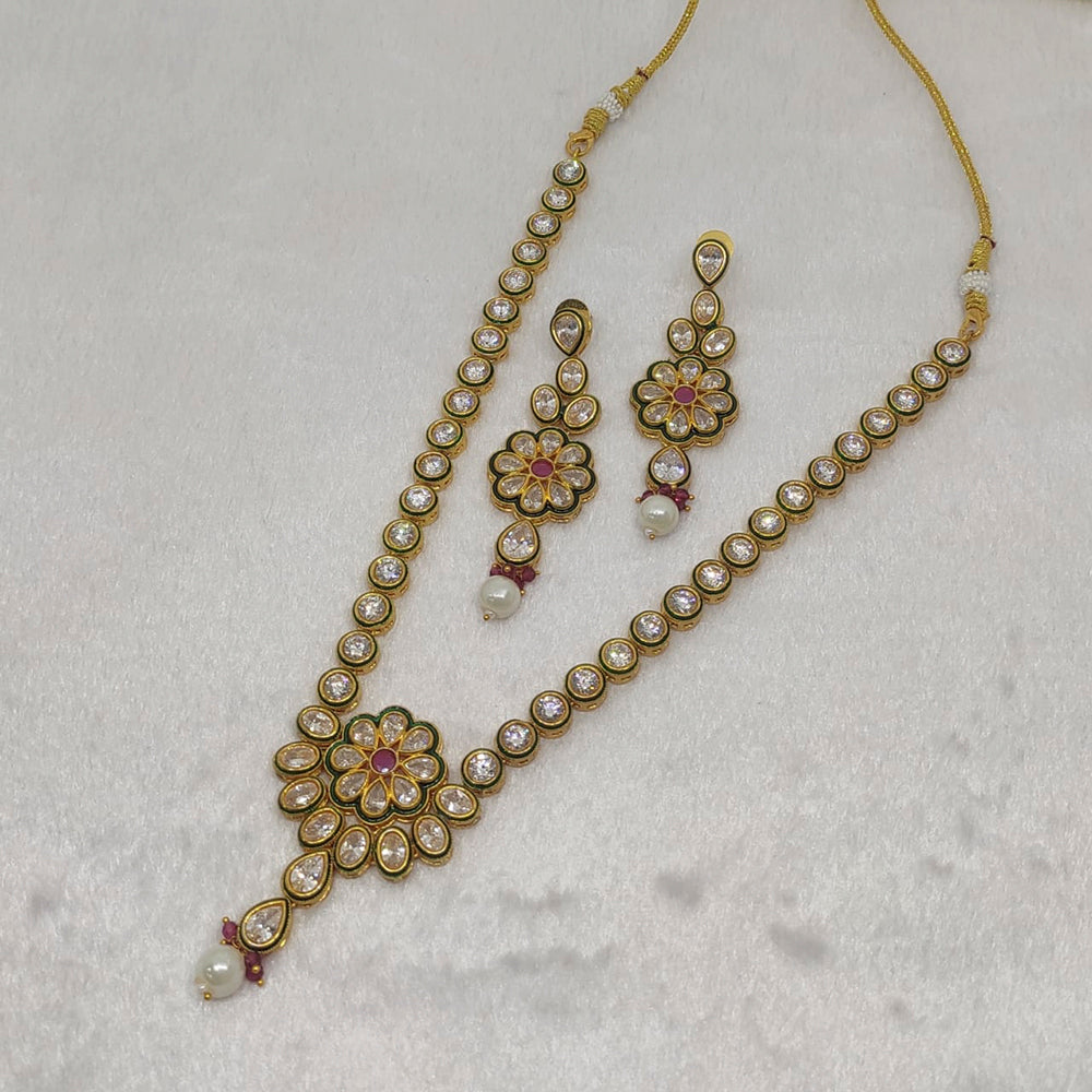 FS Collection Gold Plated Ad Stone Necklace Set