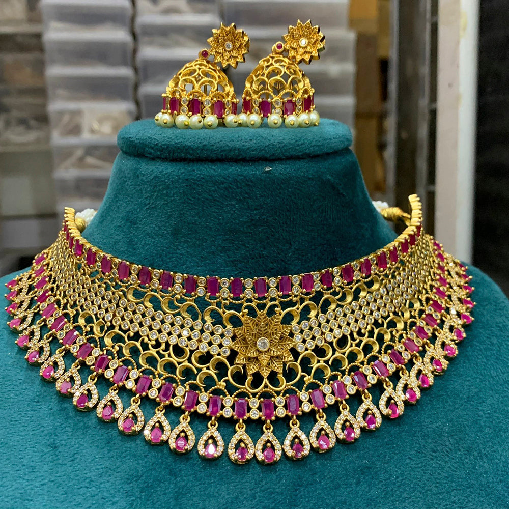 FS Collection Gold Plated AD Stone Necklace Set