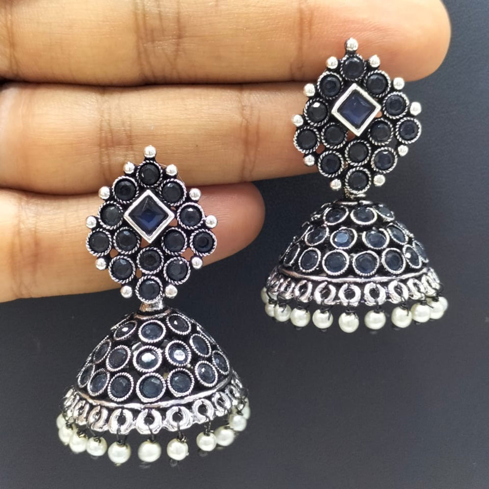 FS Collection Oxidised Plated Pota Stone Jhumki Earrings