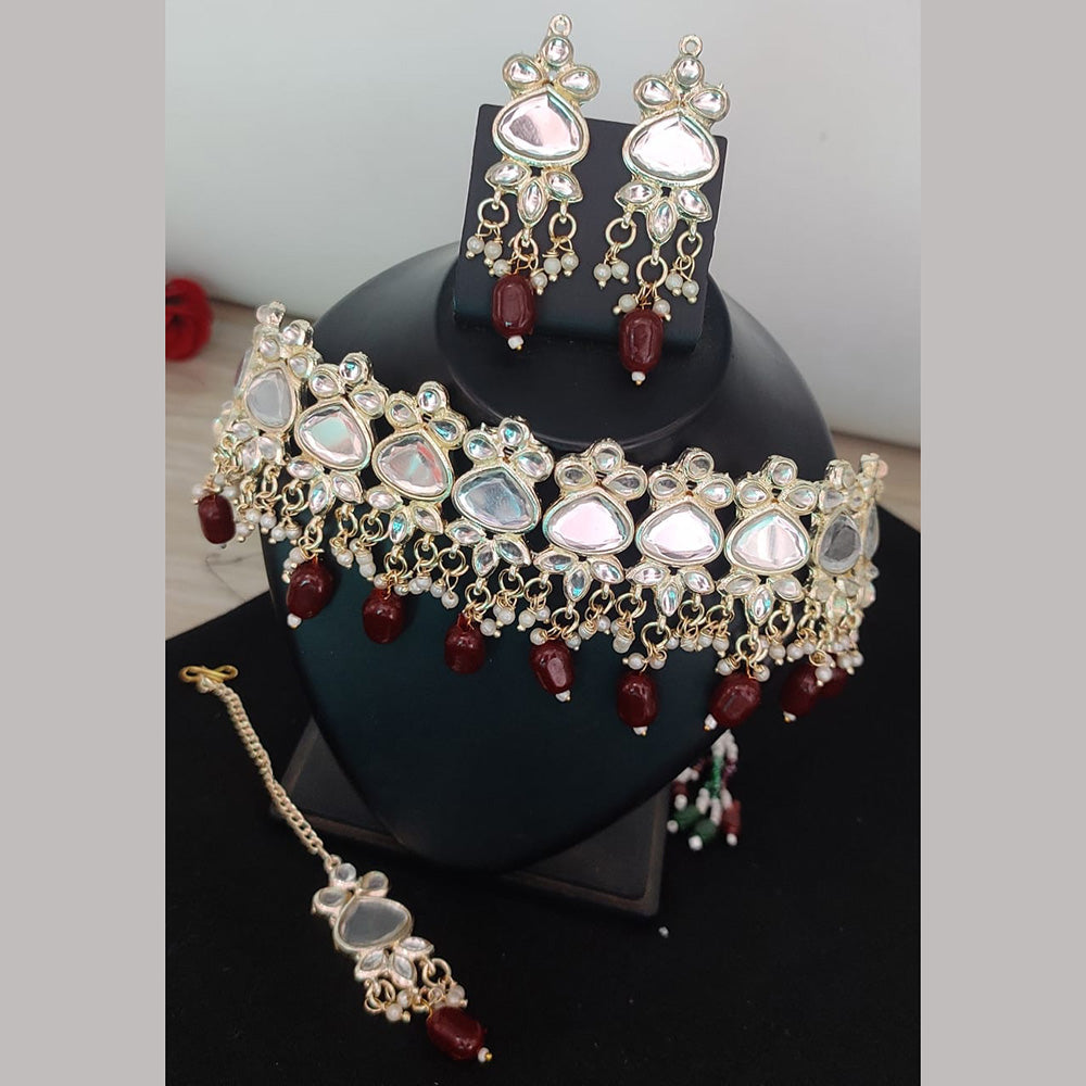 FS Collection Kundan & Beads Choker Necklace Set