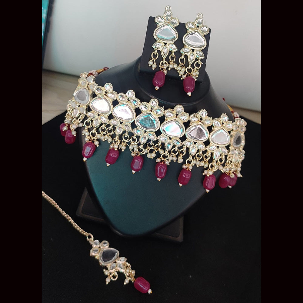 FS Collection Kundan & Beads Choker Necklace Set