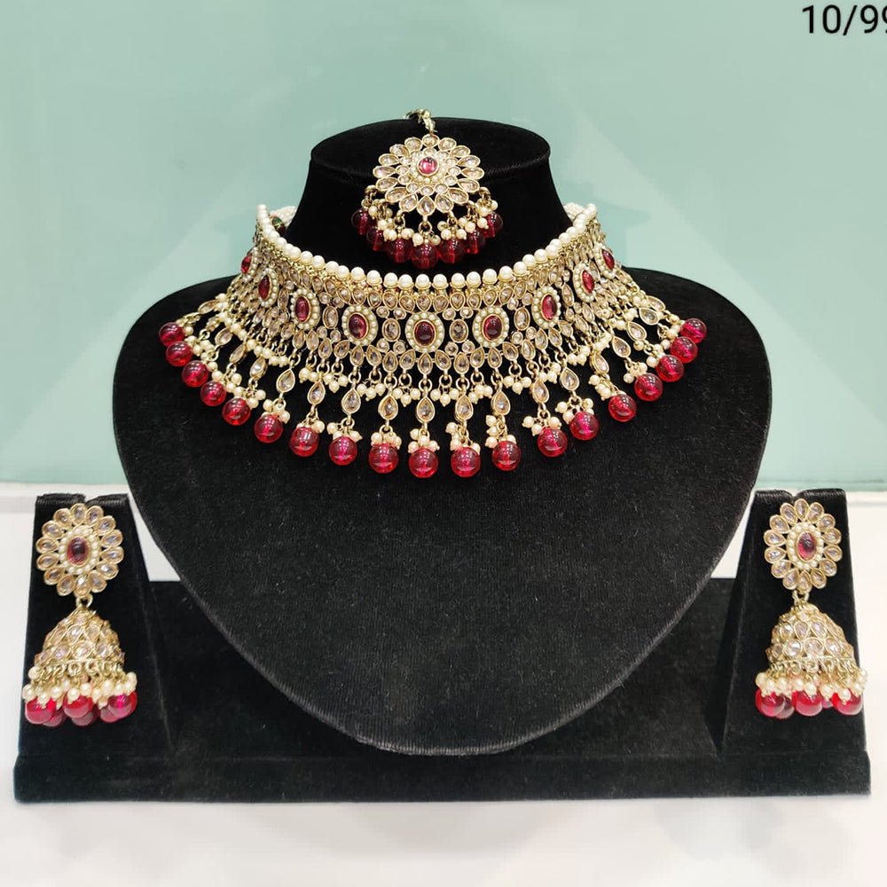 FS Collection Kundan & Beads Choker Necklace Set