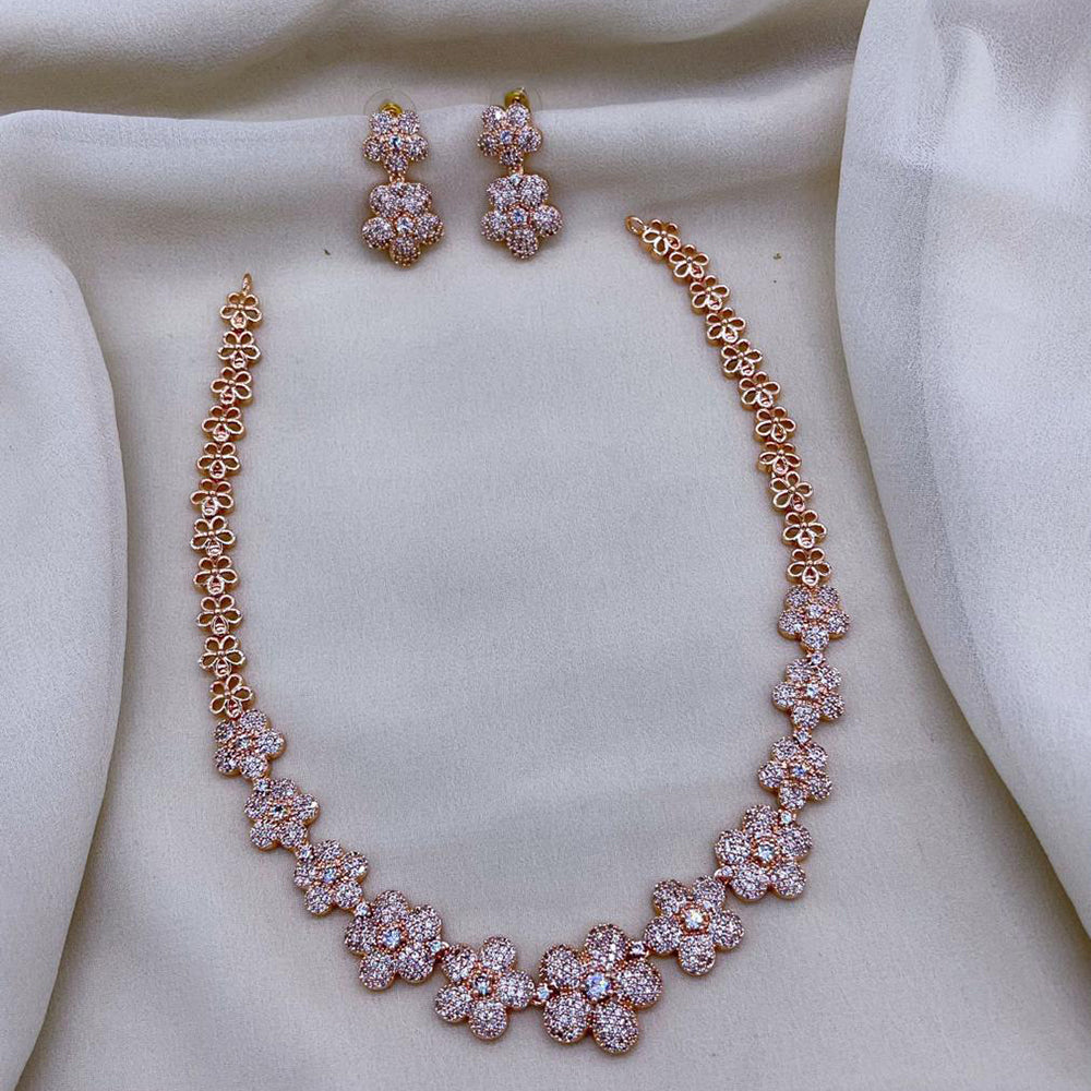 FS Collection Rose Gold Plated AD Stone Necklace Set