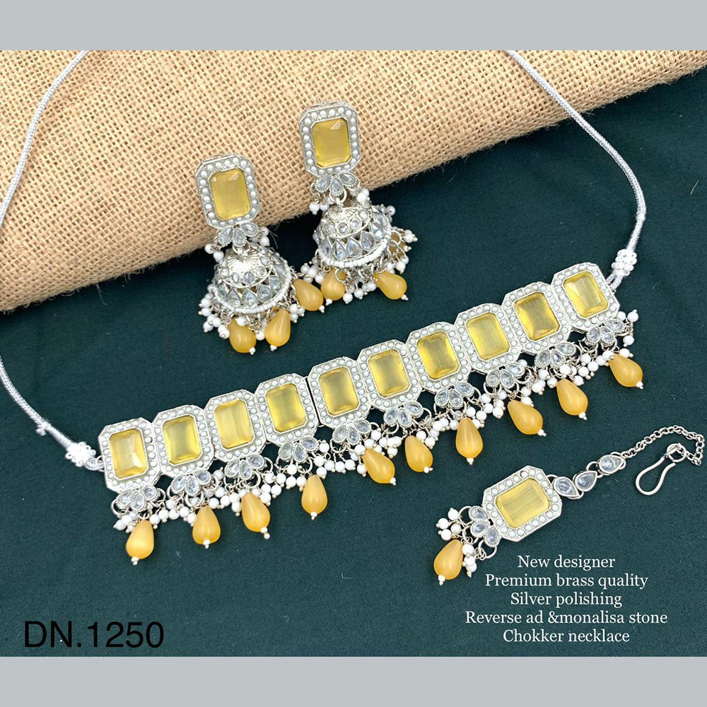 FS Collection Silver Plated Reverse AD & Monalisa Stone Choker Necklace Set