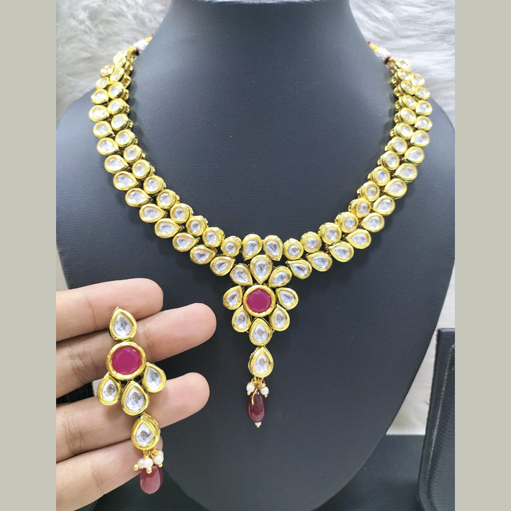 FS Collection Gold Plated Kundan Stone Necklace Set