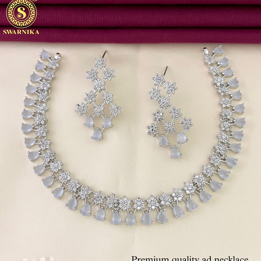 FS Collection Silver Plated AD Stone Necklace Set