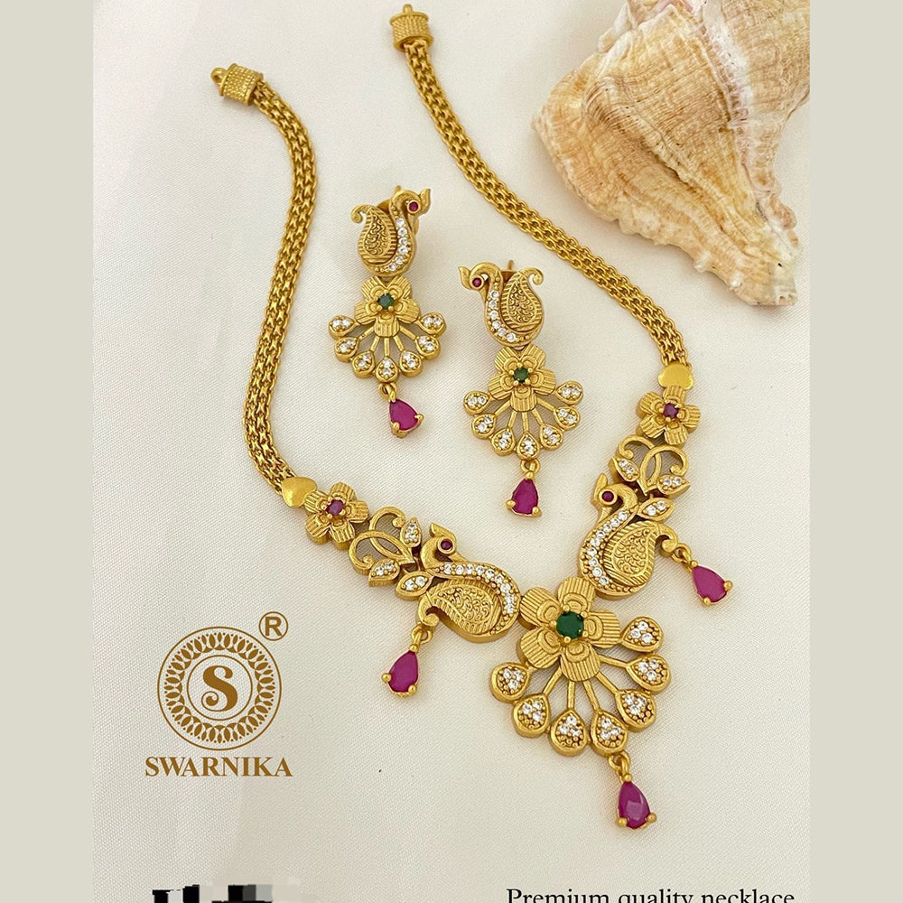FS Collection Gold Plated Peacock Necklace Set