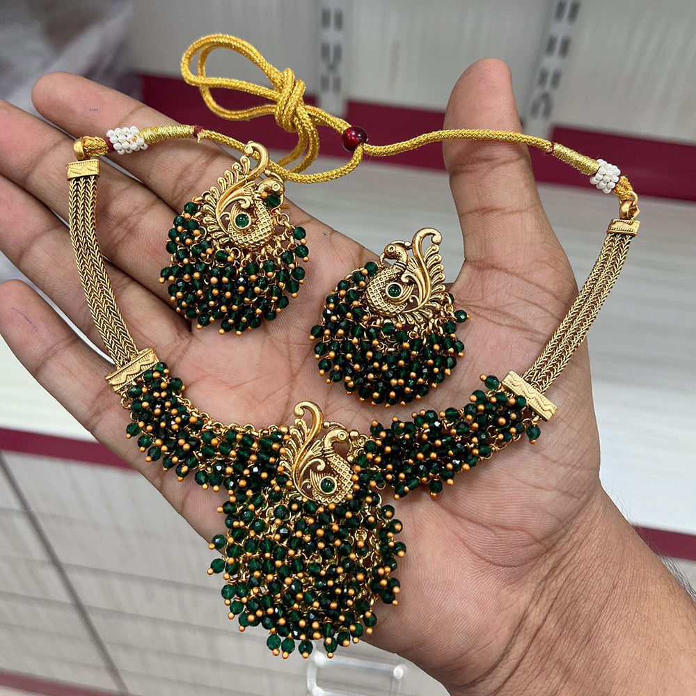 FS Collection Gold Plated Peacock Necklace Set