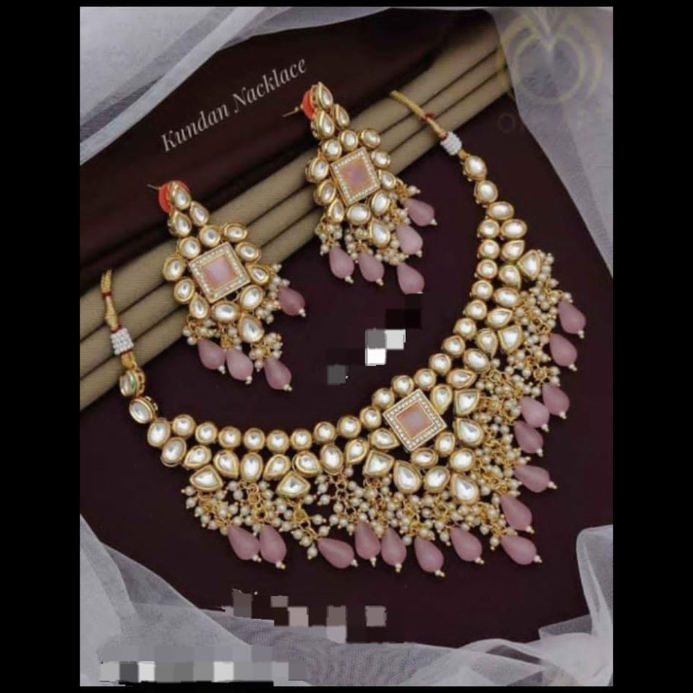 FS Collection Gold Plated Kundan Stone Necklace Set