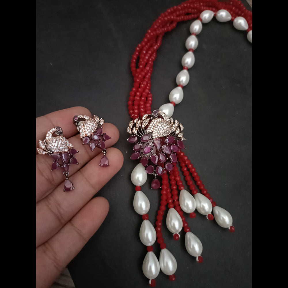 FS Collection Gold Plated Pearl Peacock Necklace Set