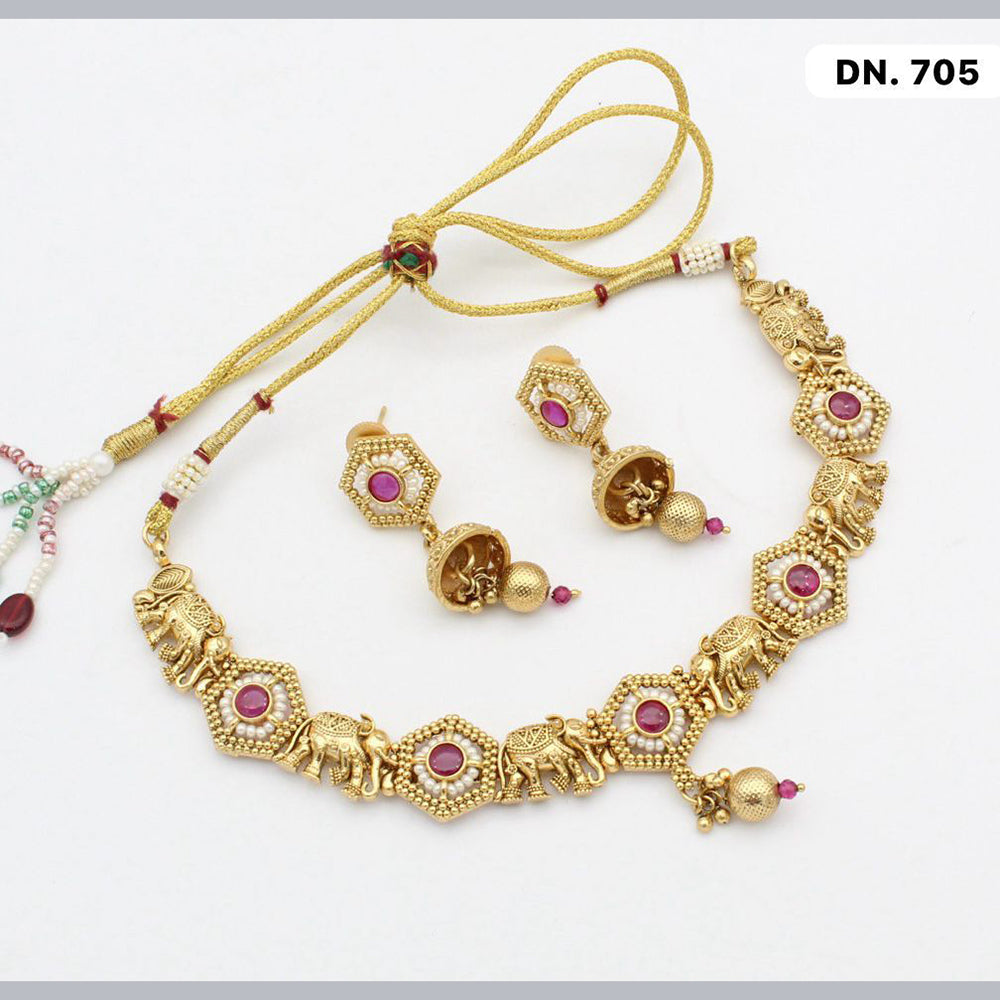 FS Collection Copper Gold Plated Pota Stone Necklace Set