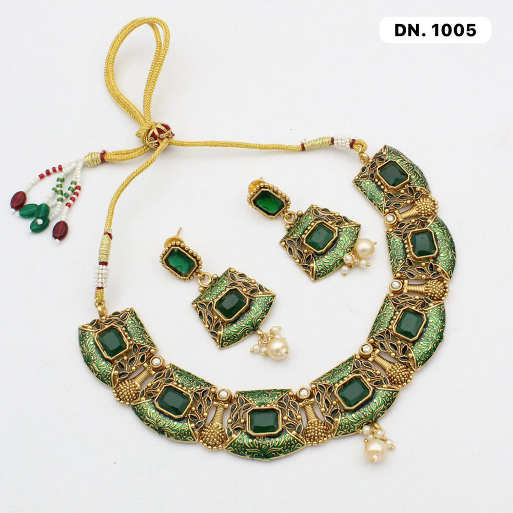 FS Collection Copper Gold Plated Meenakari Necklace Set