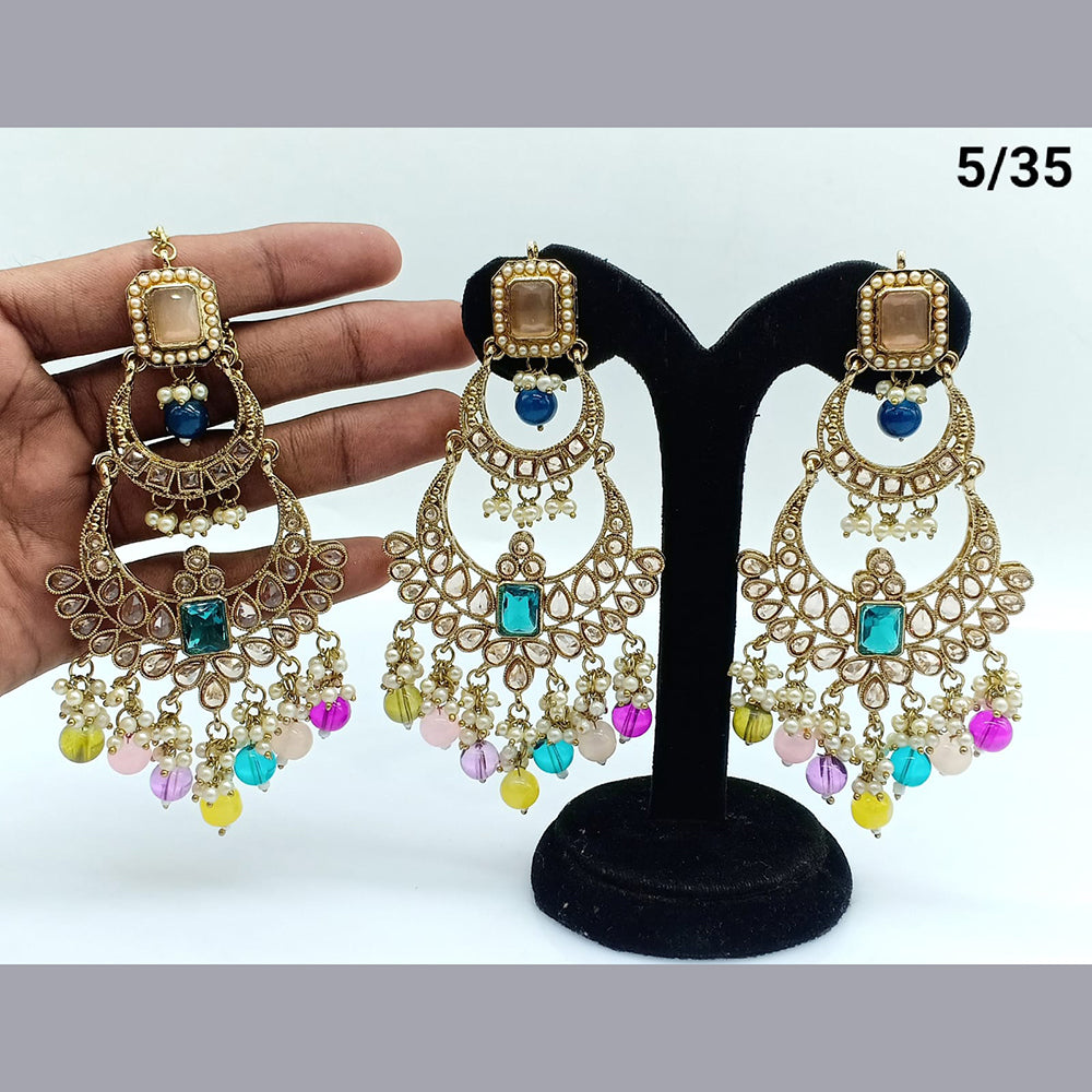 FS Collection Crystal Stone Earrings With Mangtikka