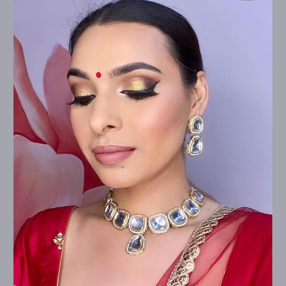 FS Collection Gold Plated Kundan Necklace Set