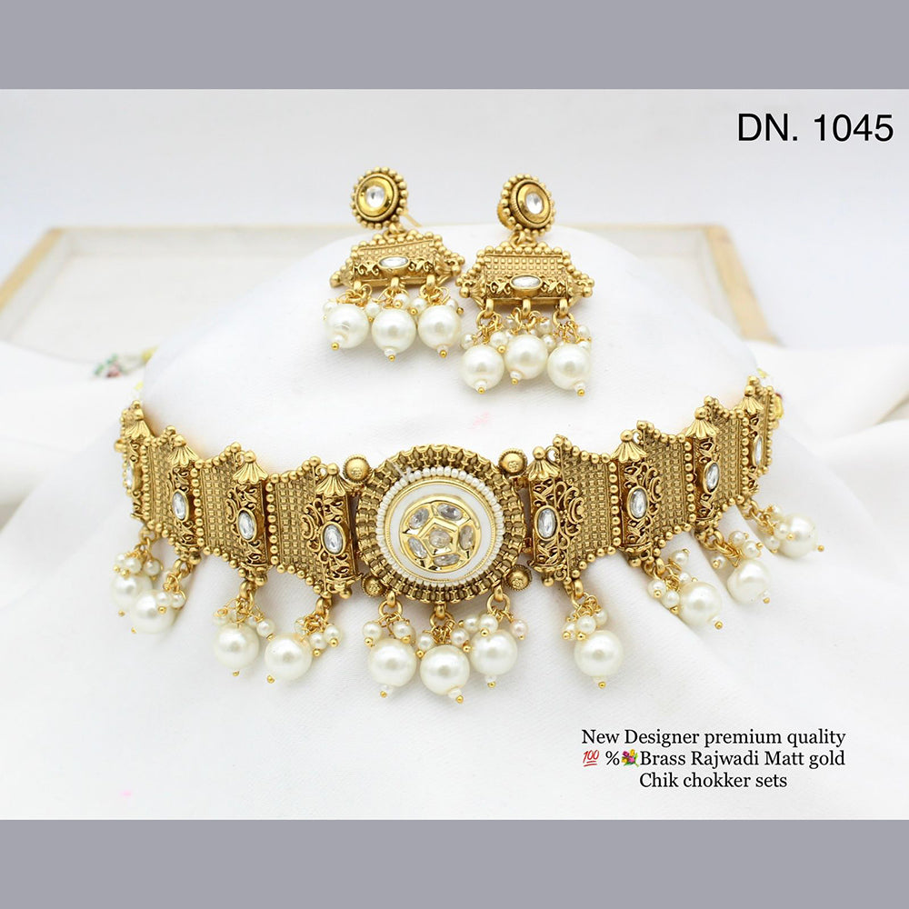 FS Collection Gold Plated Pota Stone Choker Necklace Set
