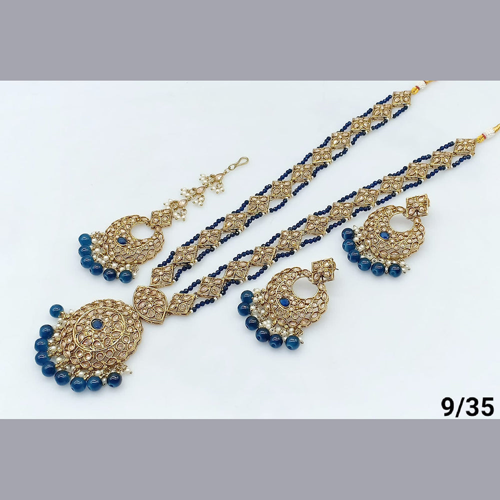 FS Collection Gold Plated Crystal Stone Long Necklace Set