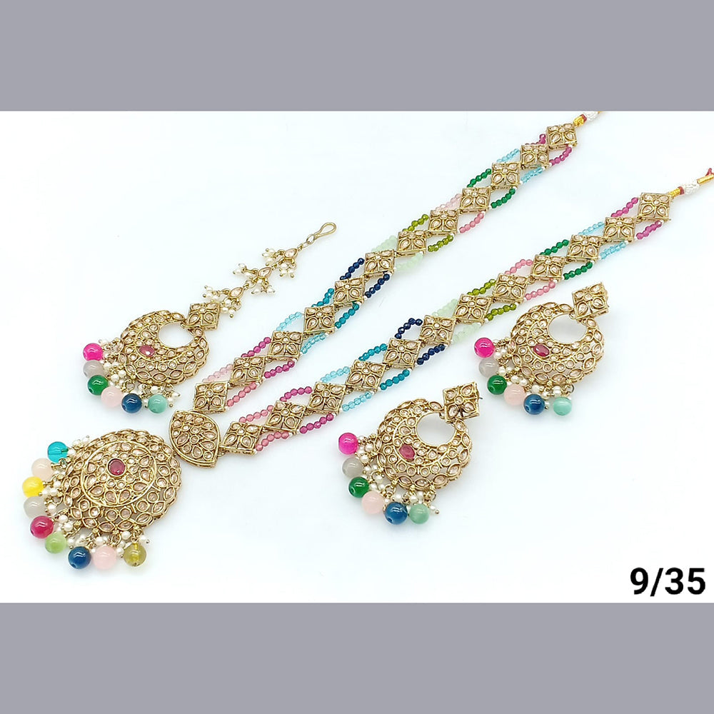 FS Collection Gold Plated Crystal Stone Long Necklace Set