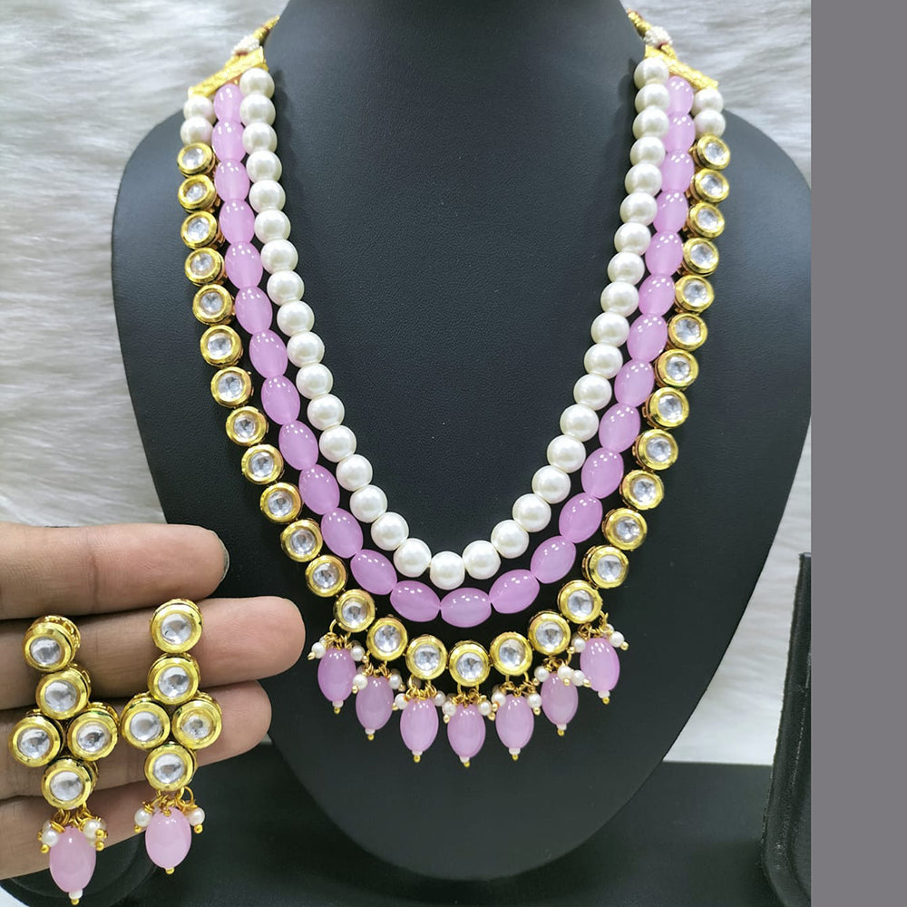 FS Collection Gold Plated Kundan Stone Necklace Set