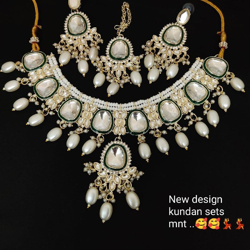 FS Collection Gold Plated Kundan Stone Necklace Set