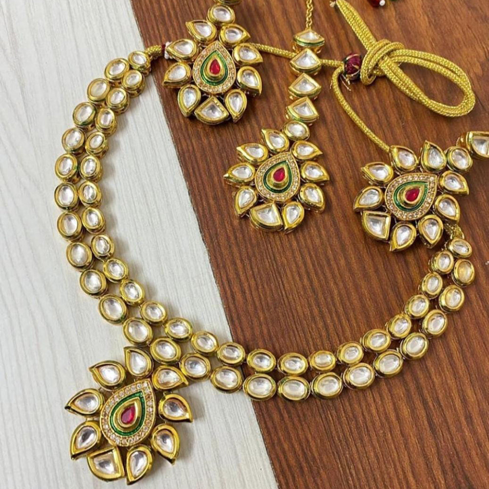 FS Collection Gold Plated Kundan Stone Necklace Set