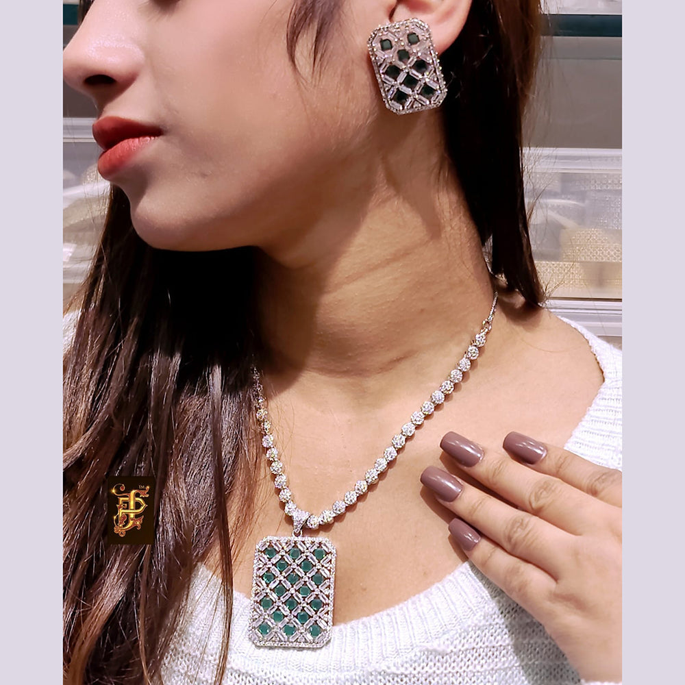 FS Collection Silver Plated AD Necklace Set