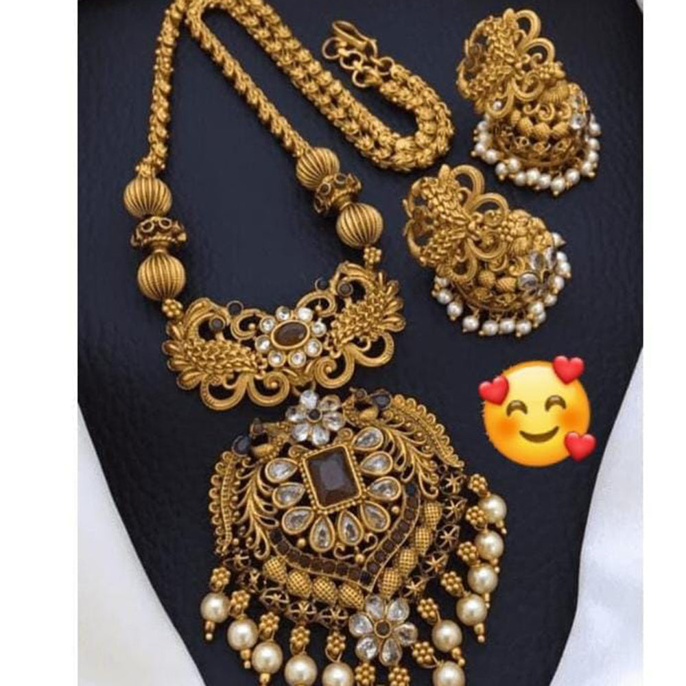 FS Collection Gold Plated Crystal Stone Long Necklace