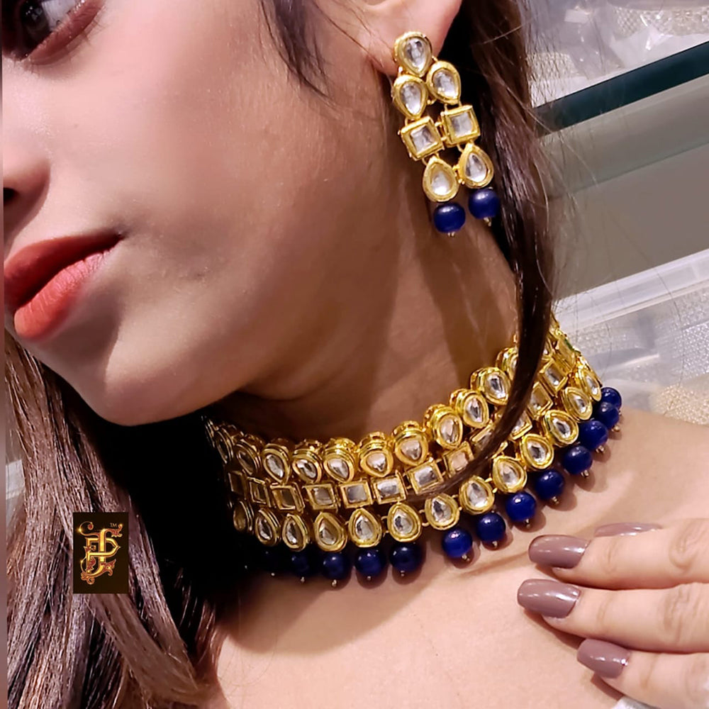 FS Collection Gold Plated Kundan Stone Choker Necklace Set
