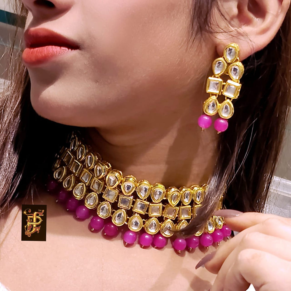 FS Collection Gold Plated Kundan Stone Choker Necklace Set