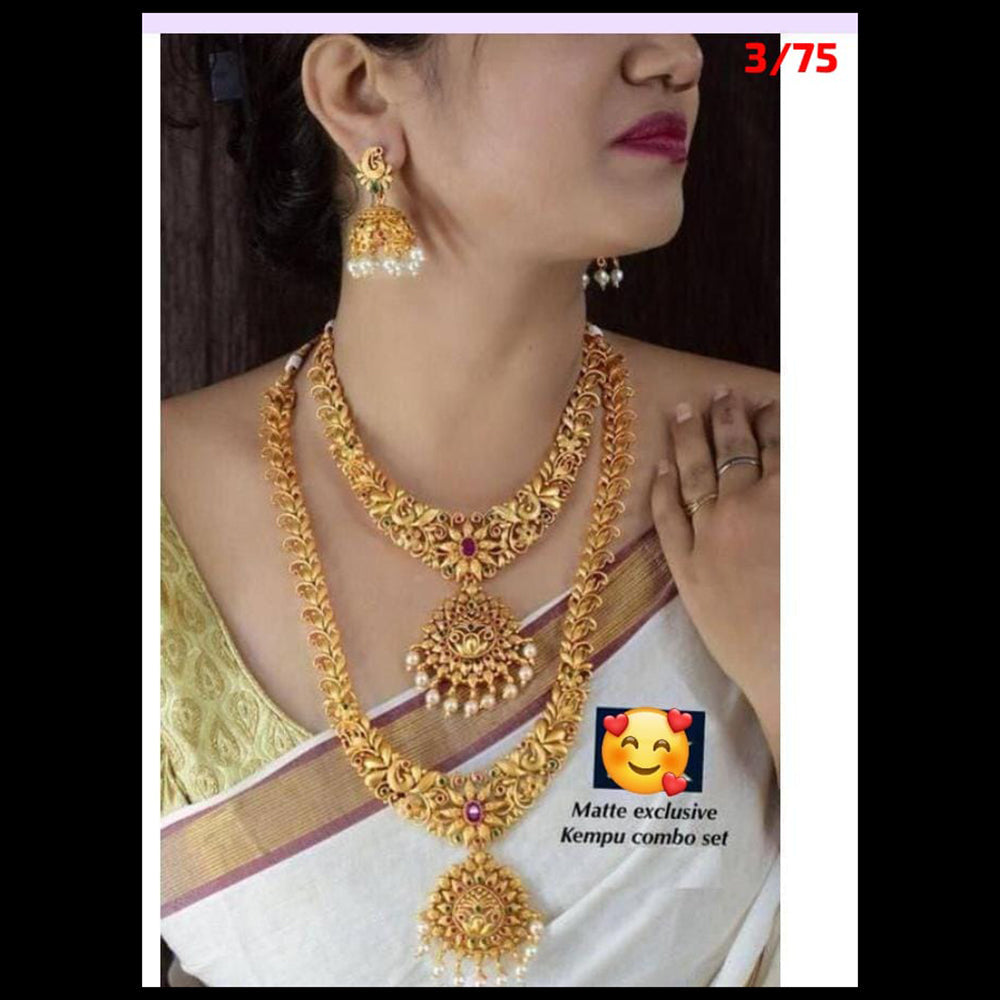 FS Collection Gold Plated Pota Stone Double Necklace Set