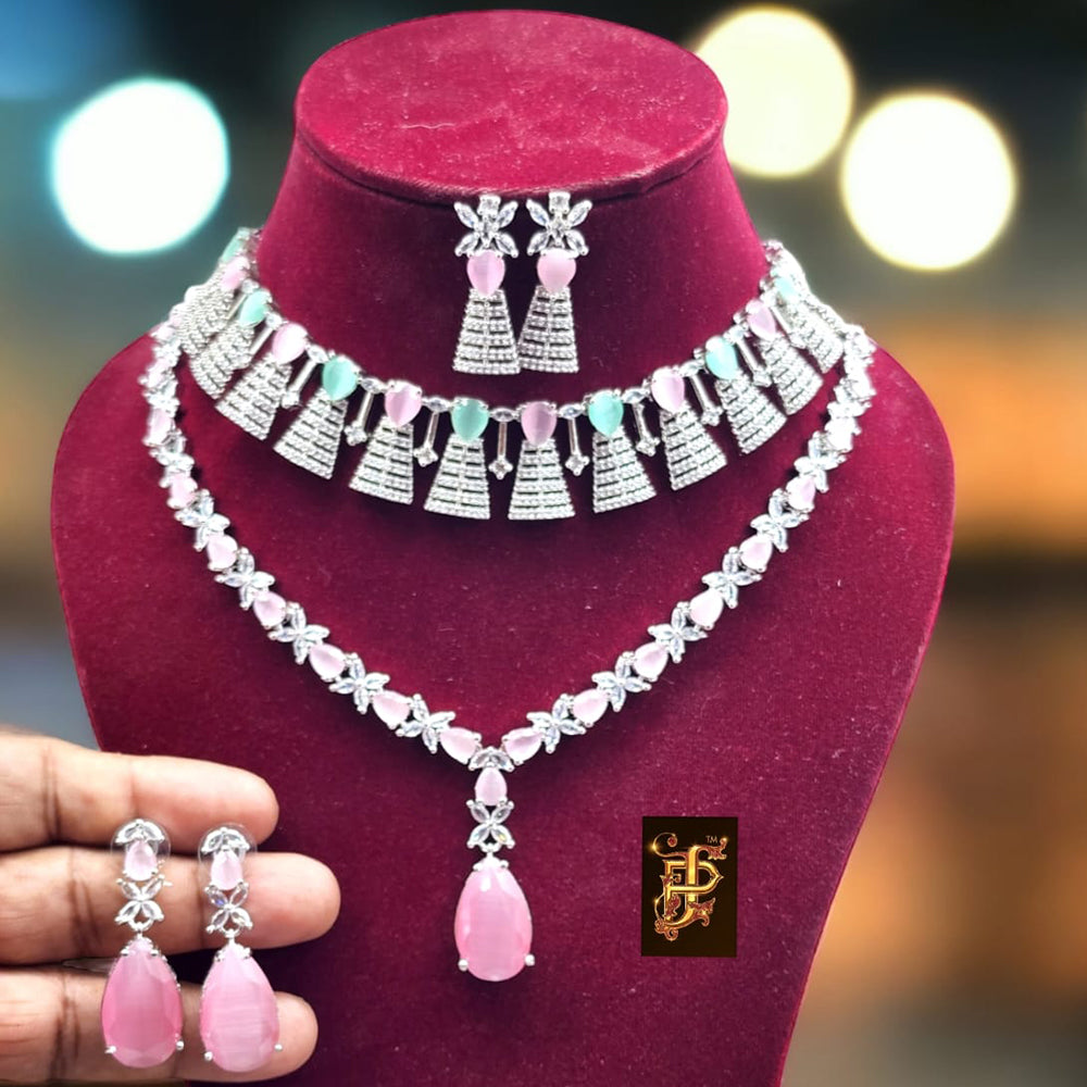 FS Collection Gold Plated Ad Stone Necklace Set