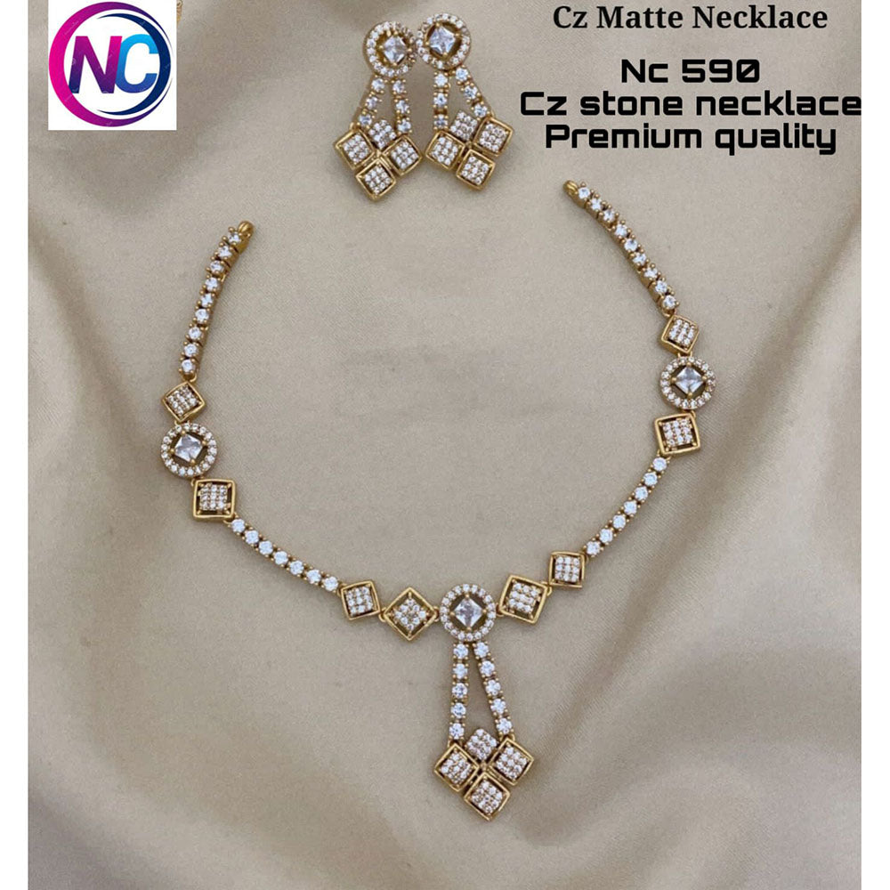 FS Collection Gold Plated CZ Stone Necklace Set