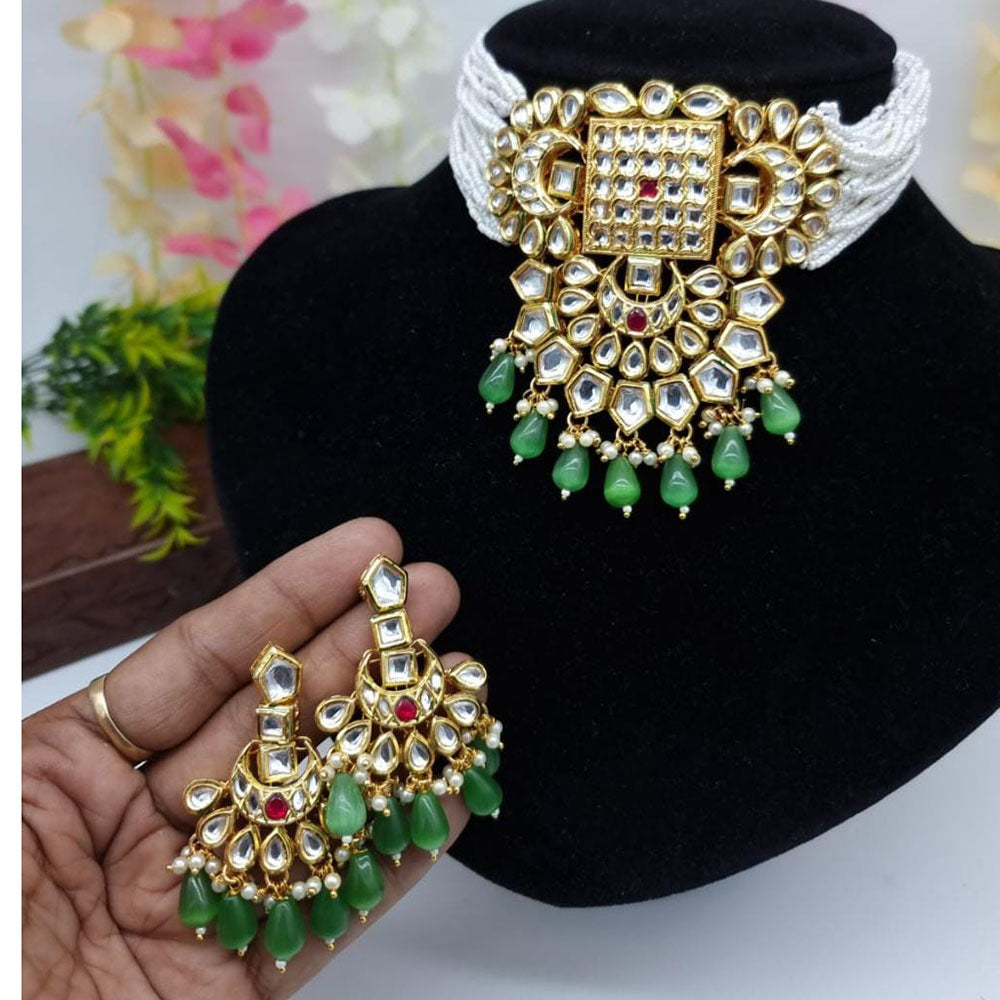 FS Collection Gold Plated Kundan Stone Choker Necklace Set