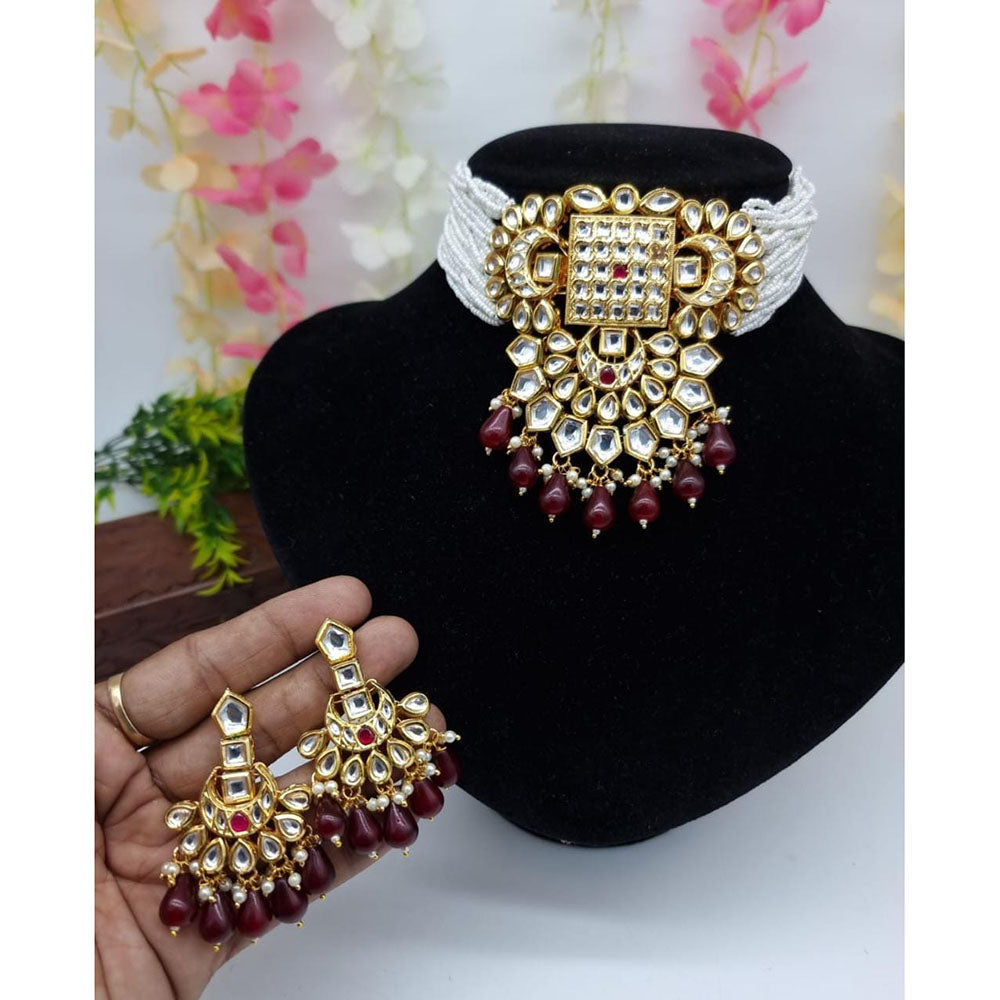 FS Collection Gold Plated Kundan Stone Choker Necklace Set