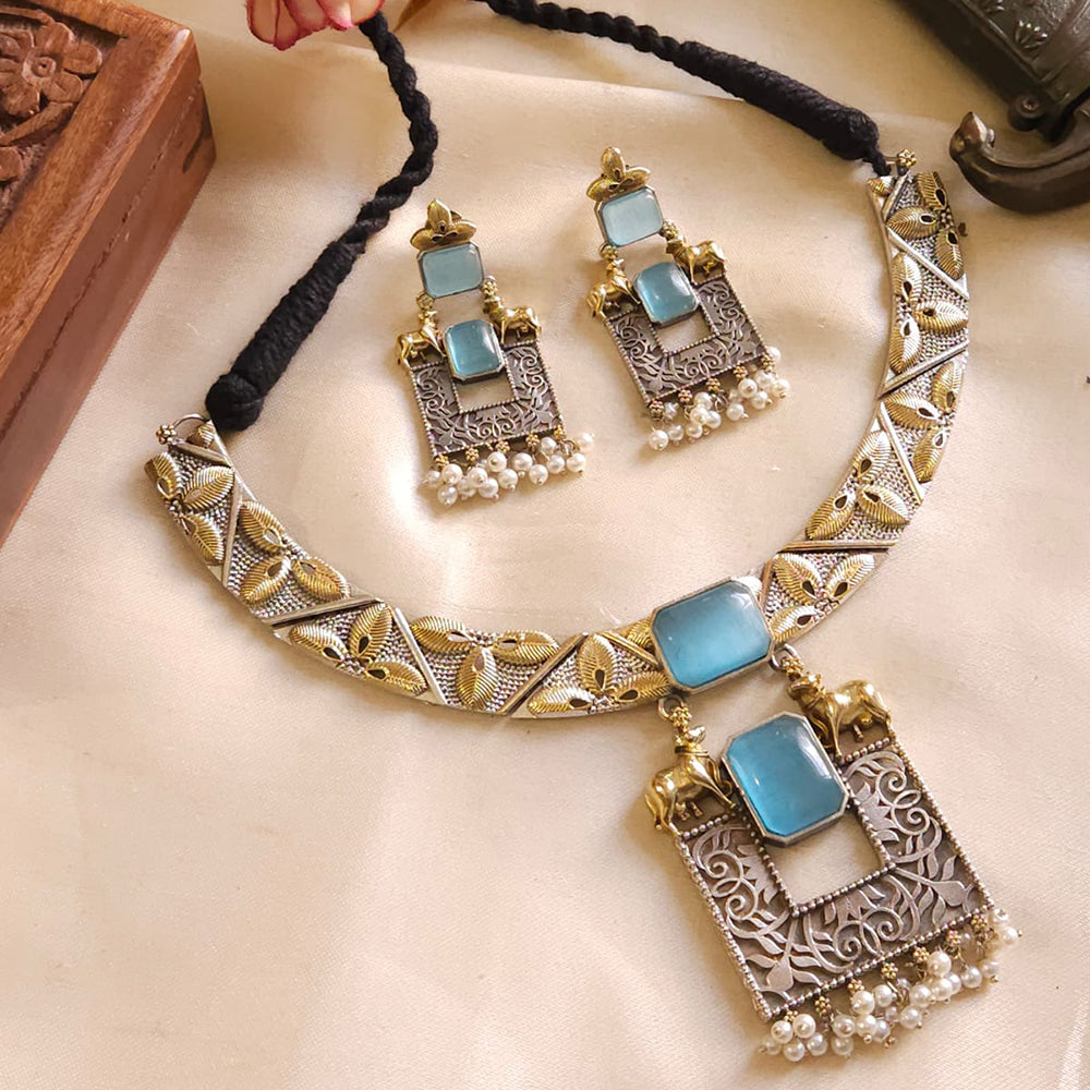 FS Collection 2Tone Plated Pota Stone Necklace Set