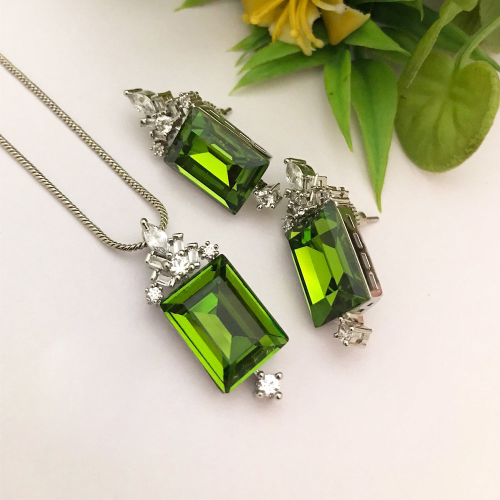 FS Collection Sliver Plated Crystal Pendant Set