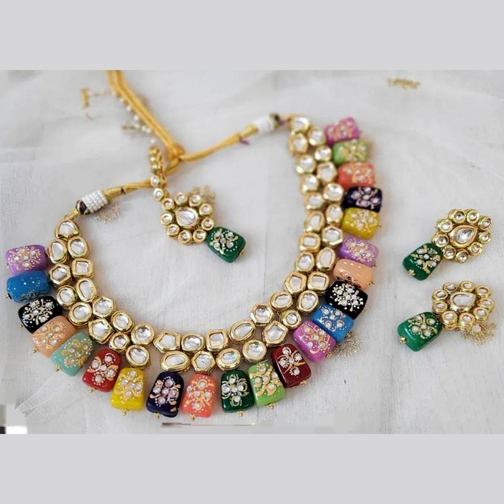 FS Collection Gold Plated Kundan Necklace Set