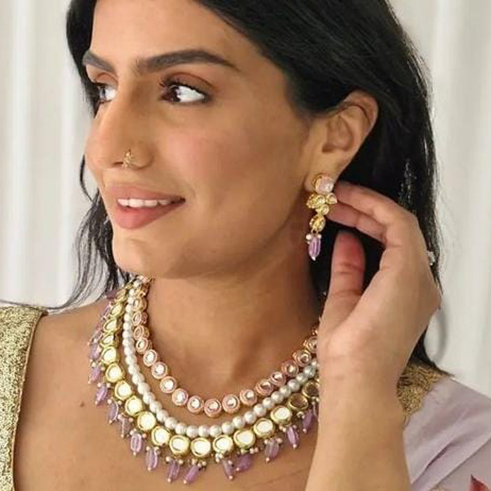 FS Collection Gold Plated Kundan Necklace Set
