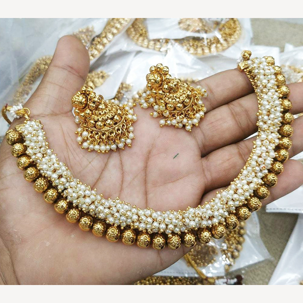 FS Collection Gold Plated Pearl Necklace Set